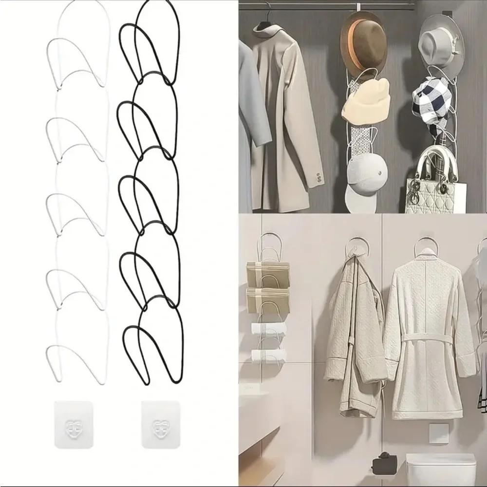 5pcs White Hat Storage Organizer Hanger With Hooks For Clothing, Caps, Scarfs